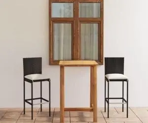 vidaXL Set mobilier bar de grădină cu perne, 3 piese, negru