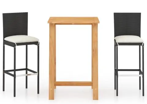 Set mobilier bar de grădină cu perne, 3 piese, negru - 2/5