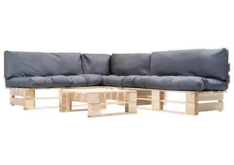 Set mobilier de grădină paleți cu perne gri, 4 piese, lemn - 1/5