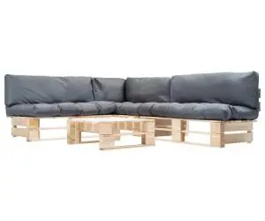 vidaXL Set mobilier de grădină paleți cu perne gri, 4 piese, lemn