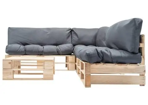Set mobilier de grădină paleți cu perne gri, 4 piese, lemn - 2/5