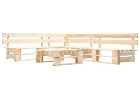 Set mobilier de grădină paleți cu perne gri, 4 piese, lemn - 3/5