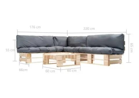Set mobilier de grădină paleți cu perne gri, 4 piese, lemn - 5/5