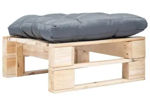 Taburet de grădină din paleți cu pernă gri, natural, lemn - 1/3