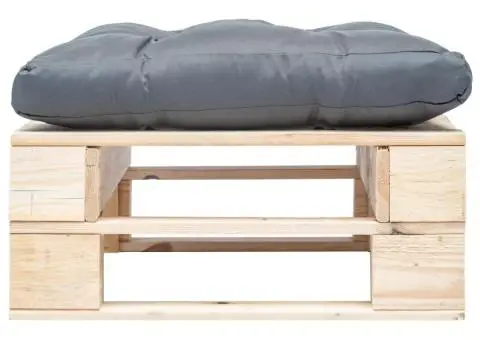 Taburet de grădină din paleți cu pernă gri, natural, lemn - 2/3