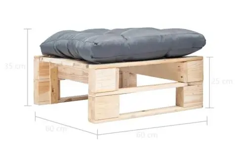 Taburet de grădină din paleți cu pernă gri, natural, lemn - 3/3