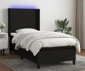 vidaXL Pat cu arcuri, saltea și LED, negru, 90x200 cm, textil