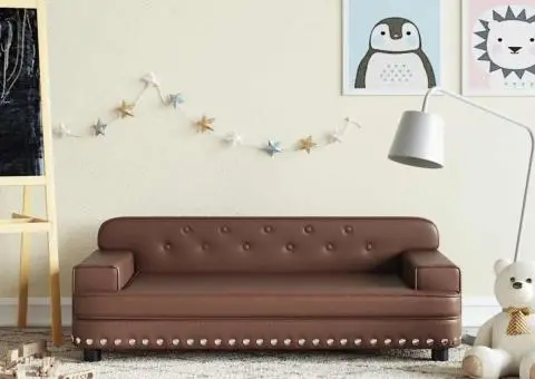 Canapea pentru copii, maro, 90x53x30 cm, piele ecologică - 1/5