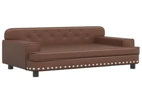 Canapea pentru copii, maro, 90x53x30 cm, piele ecologică - 2/5