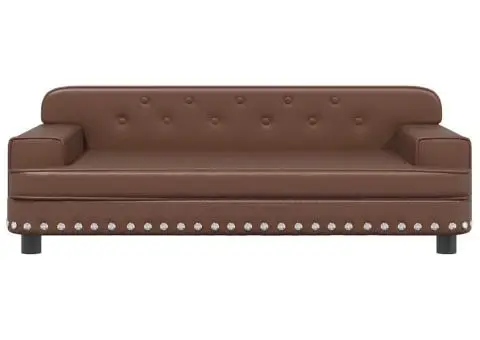 Canapea pentru copii, maro, 90x53x30 cm, piele ecologică - 3/5