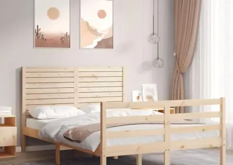 Cadru de pat cu tăblie, 120x200 cm, lemn masiv - 1/5