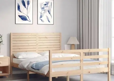 Cadru de pat cu tăblie, 120x200 cm, lemn masiv - 3/5