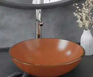 vidaXL Chiuvetă baie, robinet și scurgere tip push, maro sticlă călită