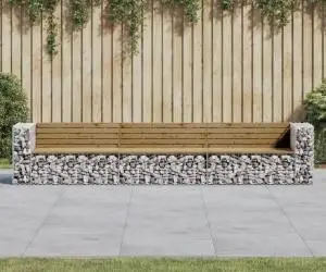 vidaXL Bancă grădină design gabion, 347x71x65,5 cm, lemn pin impregnat