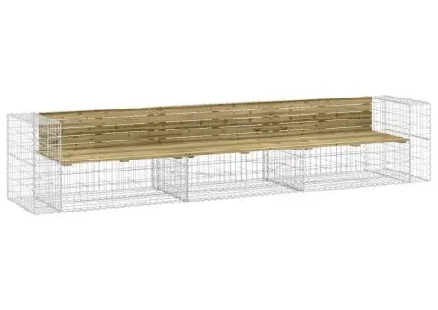 Bancă grădină design gabion, 347x71x65,5 cm, lemn pin impregnat - 2/5