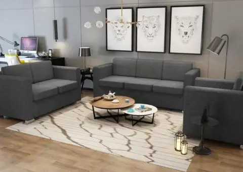 Set canapele, 3 piese, gri închis, material textil - 1/5