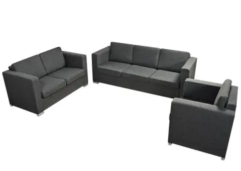 Set canapele, 3 piese, gri închis, material textil - 3/5