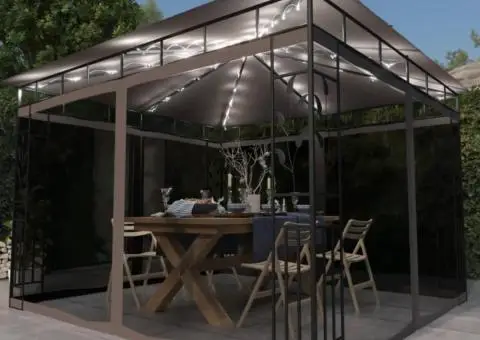 Pavilion cu plasă anti-țânțari&lumini LED,gri taupe, 3x3x2,73 m - 1/5