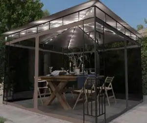 vidaXL Pavilion cu plasă anti-țânțari&lumini LED,gri taupe, 3x3x2,73 m