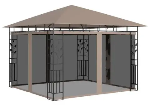 Pavilion cu plasă anti-țânțari&lumini LED,gri taupe, 3x3x2,73 m - 3/5