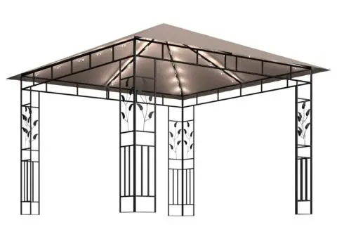 Pavilion cu plasă anti-țânțari&lumini LED,gri taupe, 3x3x2,73 m - 4/5