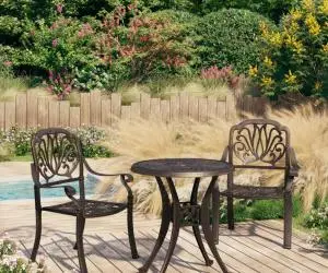 vidaXL Set mobilier bistro, 3 piese, bronz, aluminiu turnat