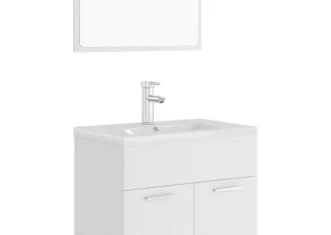 Set mobilier de baie, alb, lemn prelucrat - 2/5