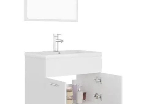 Set mobilier de baie, alb, lemn prelucrat - 4/5