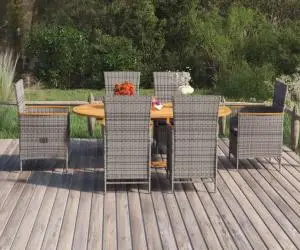 vidaXL Set de masă pentru grădină, 7 piese, gri, poliratan