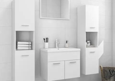 Set mobilier de baie, alb, lemn prelucrat - 1/5