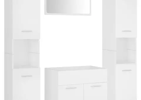 Set mobilier de baie, alb, lemn prelucrat - 2/5