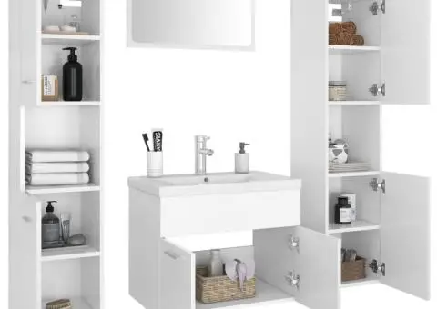 Set mobilier de baie, alb, lemn prelucrat - 3/5