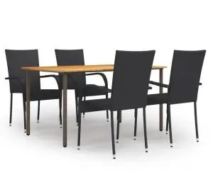 vidaXL Set mobilier de grădină, 5 piese, negru, poliratan