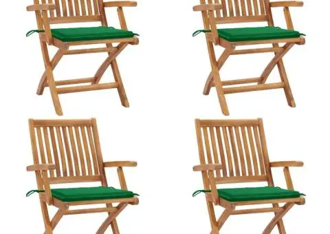 Scaune grădină pliabile cu perne, 4 buc, lemn masiv tec - 1/5