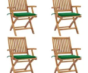 vidaXL Scaune grădină pliabile cu perne, 4 buc, lemn masiv tec