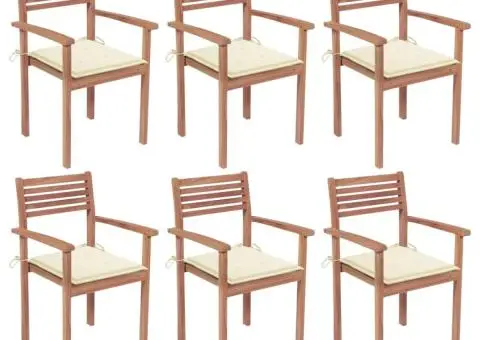 Scaune de grădină stivuibile cu perne, 6 buc., lemn masiv tec - 1/5