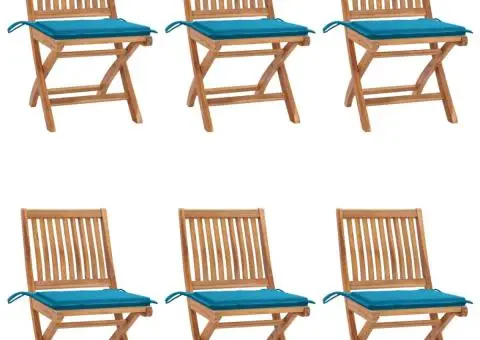 Scaune de grădină pliabile cu perne, 6 buc., lemn masiv de tec - 1/5