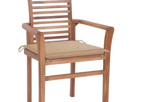 Scaune de bucătărie cu perne bej, 8 buc., lemn masiv de tec - 2/5