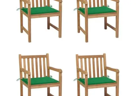 Scaune de grădină cu perne verzi, 4 buc., lemn masiv de tec - 1/5