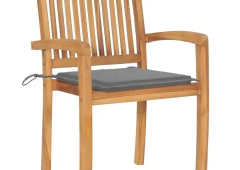 Scaune de grădină stivuibile cu perne, 8 buc., lemn masiv tec - 3/5