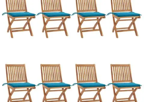 Scaune pliabile de grădină cu perne, 8 buc., lemn masiv de tec - 1/5