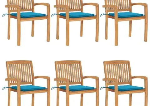 Scaune de grădină stivuibile cu perne, 6 buc., lemn masiv tec - 1/5
