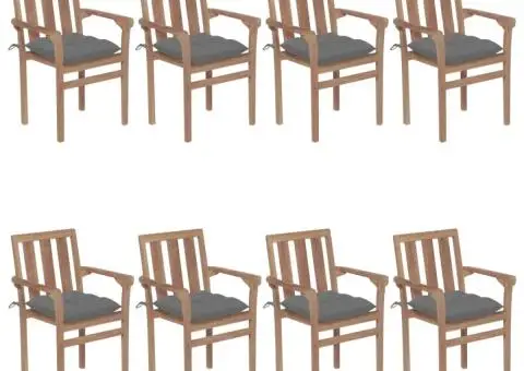 Scaune de grădină stivuibile cu perne, 8 buc., lemn masiv tec - 1/5