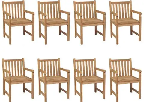 Scaune de grădină cu perne alb crem, 8 buc., lemn masiv tec - 2/5