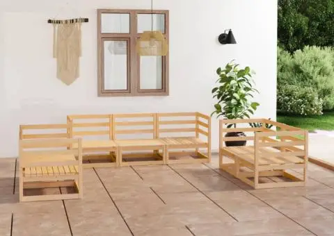Set mobilier de grădină, 7 piese, lemn masiv de pin - 1/5
