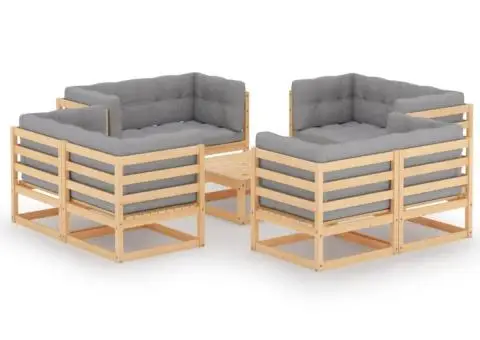 Set mobilier de grădină cu perne, 9 piese, lemn masiv de pin - 1/5