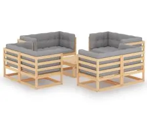 vidaXL Set mobilier de grădină cu perne, 9 piese, lemn masiv de pin