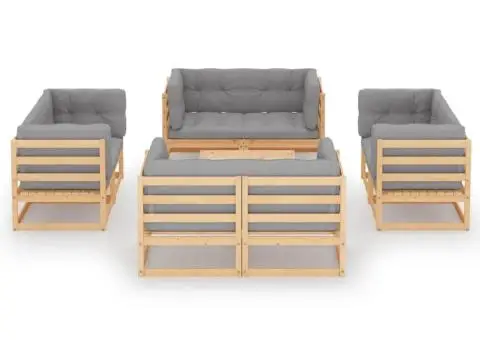 Set mobilier de grădină cu perne, 9 piese, lemn masiv de pin - 2/5