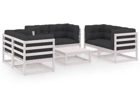Set mobilier de grădină cu perne, 7 piese, lemn masiv de pin - 2/5