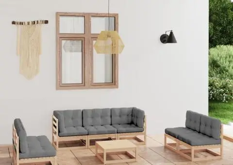 Set mobilier de grădină cu perne, 8 piese, lemn masiv de pin - 1/5